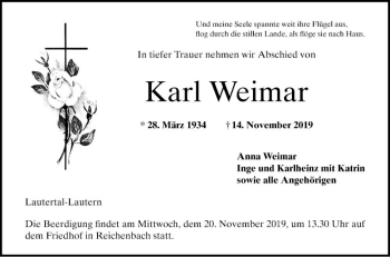 Traueranzeige von Karl Weimar von Bergsträßer Anzeiger