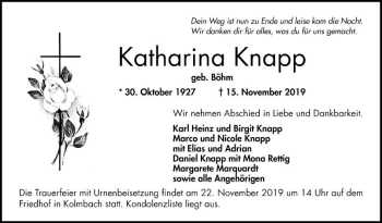 Traueranzeige von Katharina Knapp von Bergsträßer Anzeiger