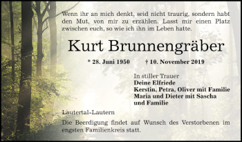 Traueranzeige von Kurt Brunnengräber von Bergsträßer Anzeiger