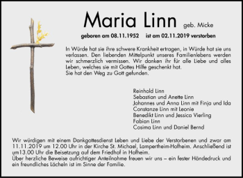 Traueranzeige von Maria Linn von Südhessen Morgen