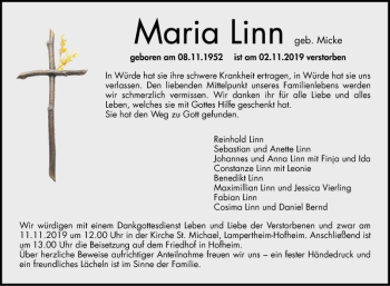 Traueranzeige von Maria Linn von Südhessen Morgen