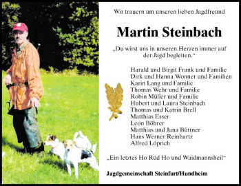 Traueranzeige von Martin Steinbach von Fränkische Nachrichten