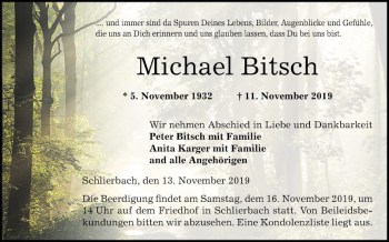 Traueranzeige von Michael Bitsch von Bergsträßer Anzeiger