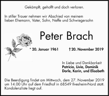 Traueranzeige von Peter Brach von Mannheimer Morgen