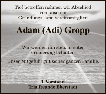 Traueranzeige von Adam Adi Gropp von Fränkische Nachrichten