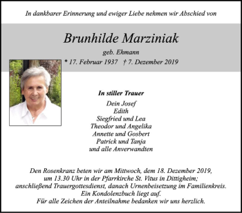 Traueranzeige von Brunhilde Marziniak von Fränkische Nachrichten