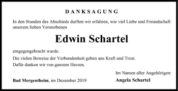 Traueranzeige von Edwin Schartel von Fränkische Nachrichten