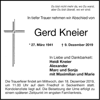 Traueranzeige von Gerd Kneier von Mannheimer Morgen