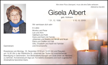 Traueranzeige von Gisela Albert von Fränkische Nachrichten