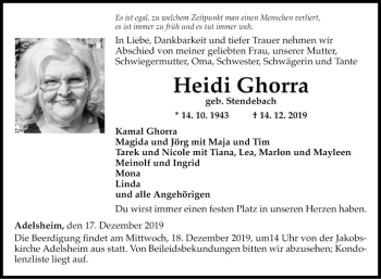 Traueranzeige von Heidi Ghorra von Fränkische Nachrichten