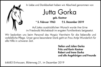 Traueranzeige von Jutta Gorka von Bergsträßer Anzeiger