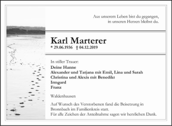 Traueranzeige von Karl Marterer von Fränkische Nachrichten