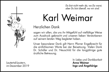 Traueranzeige von Karl Weimar von Bergsträßer Anzeiger