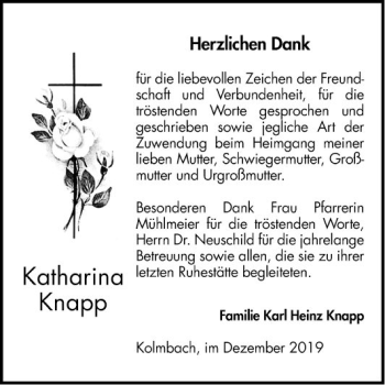 Traueranzeige von Katharina Knapp von Bergsträßer Anzeiger