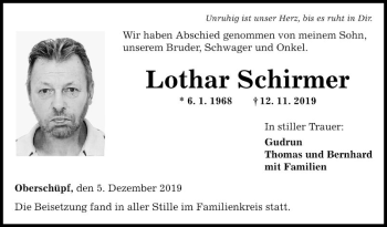 Traueranzeige von Lothar Schirmer von Fränkische Nachrichten