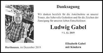 Traueranzeige von Ludwig Gabel von Fränkische Nachrichten