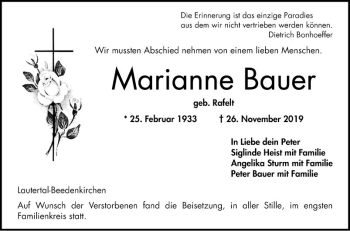 Traueranzeige von Marianne Bauer von Bergsträßer Anzeiger