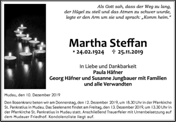 Traueranzeige von Martha Steffan von Fränkische Nachrichten