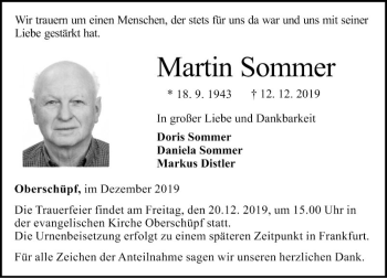 Traueranzeige von Martin Sommer von Fränkische Nachrichten