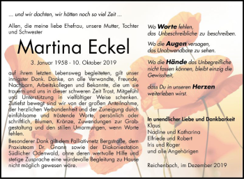 Traueranzeige von Martina Eckel von Bergsträßer Anzeiger