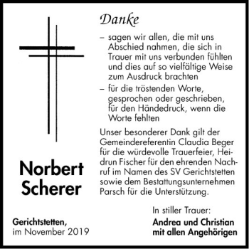 Traueranzeige von Norbert Scherer von Fränkische Nachrichten