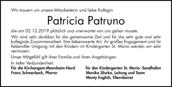 Traueranzeige von Patricia Patruno von Mannheimer Morgen