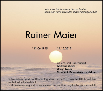 Traueranzeige von Rainer Maier von Südhessen Morgen