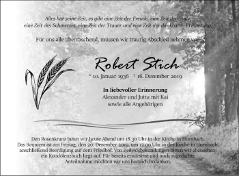 Traueranzeige von Robert Stich von Fränkische Nachrichten