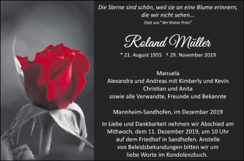 Traueranzeige von Roland Müller von Mannheimer Morgen