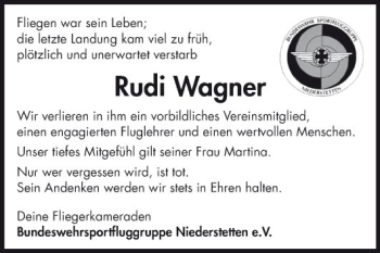 Traueranzeige von Rudi Wagner von Fränkische Nachrichten