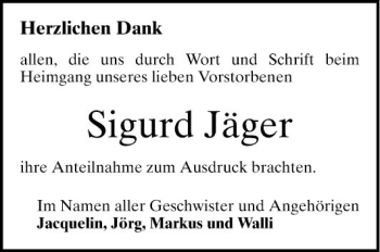 Traueranzeige von Sigurd Jäger von Bergsträßer Anzeiger