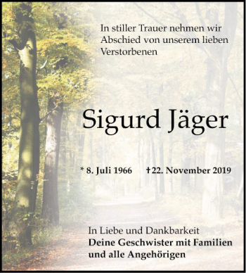 Traueranzeige von Sigurd Jäger von Bergsträßer Anzeiger