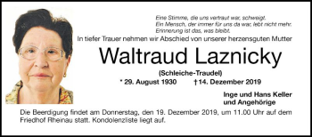 Traueranzeige von Waltraud Laznicky von Mannheimer Morgen