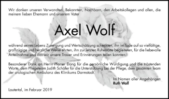 Traueranzeige von Axel Wolf von Bergsträßer Anzeiger