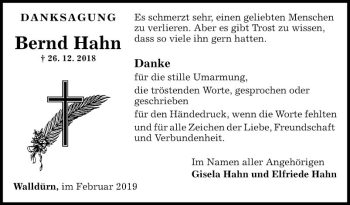 Traueranzeige von Bernd Hahn von Fränkische Nachrichten