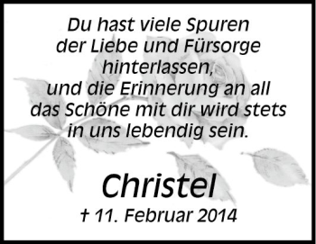 Traueranzeige von Christel  von Fränkische Nachrichten