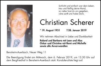 Traueranzeige von Christian Scherer von Bergsträßer Anzeiger