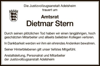 Traueranzeige von Dietmar Stern von Fränkische Nachrichten