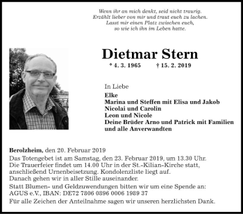 Traueranzeige von Dietmar Stern von Fränkische Nachrichten