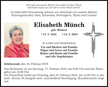 Traueranzeige von Elisabeth Münch von Fränkische Nachrichten