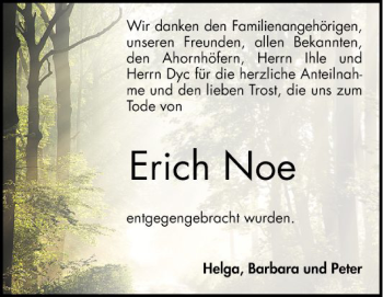 Traueranzeige von Erich Noe von Mannheimer Morgen