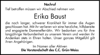 Traueranzeige von Erika Baust von Schwetzinger Zeitung