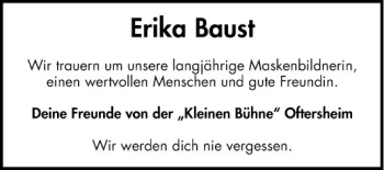 Traueranzeige von Erika Baust von Schwetzinger Zeitung