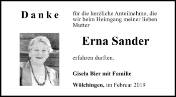 Traueranzeige von Erna Sander von Fränkische Nachrichten