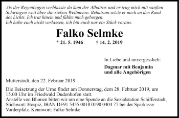 Traueranzeige von Falko Selmke von Mannheimer Morgen