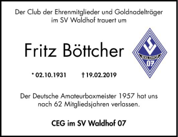 Traueranzeige von Fritz Böttcher von Mannheimer Morgen