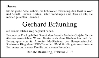 Traueranzeige von Gerhard Bräunling von Mannheimer Morgen