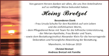 Traueranzeige von Heinz Bretzel von Mannheimer Morgen