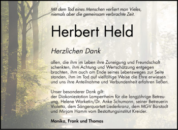 Traueranzeige von Herbert Held von Südhessen Morgen