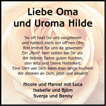 Traueranzeige von Hilde Boller von Fränkische Nachrichten